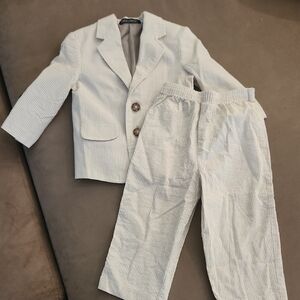Seer Sucker Striped Blazer and Pants Linen Set. Size 24 Months